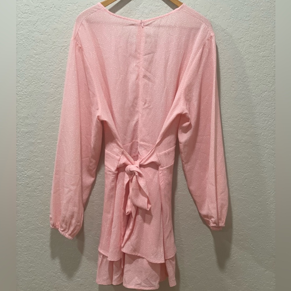 Women's Long  Sleeve Pink Polka Dot Romper  V-Neck Jumpsuit Tie &  Ruffles XXL - Picture 3 of 7
